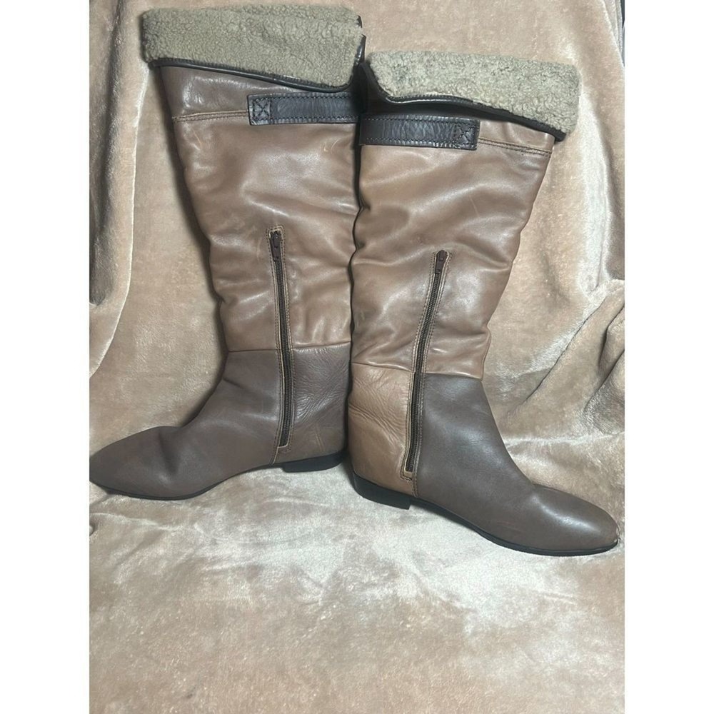 Apepazza Leather Knee High Boots Women 39 Brown Colorblock Shearling Good Buckle - Picture 4 of 6